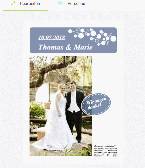 Hochzeitszeitung mit eigenen Bildern online gestalten