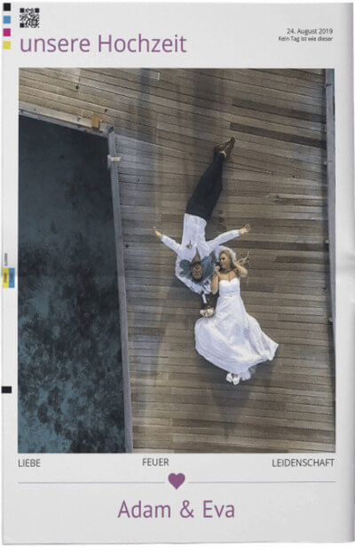 [translate:Hochzeitszeitung mit Vorlage im modernen Stil gestalten]