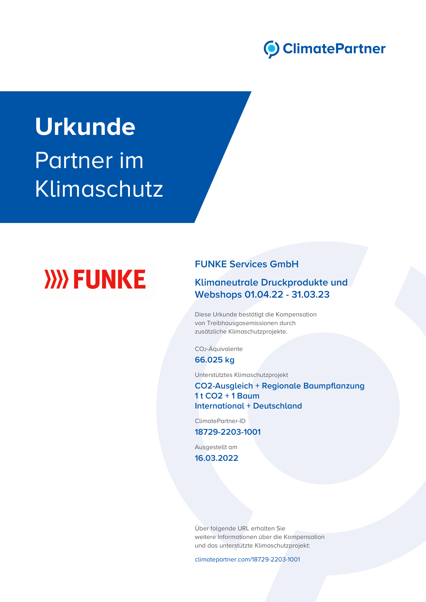 Zertifikat für die Klimafreundlichkeit der Druckprodukte und der Webseite