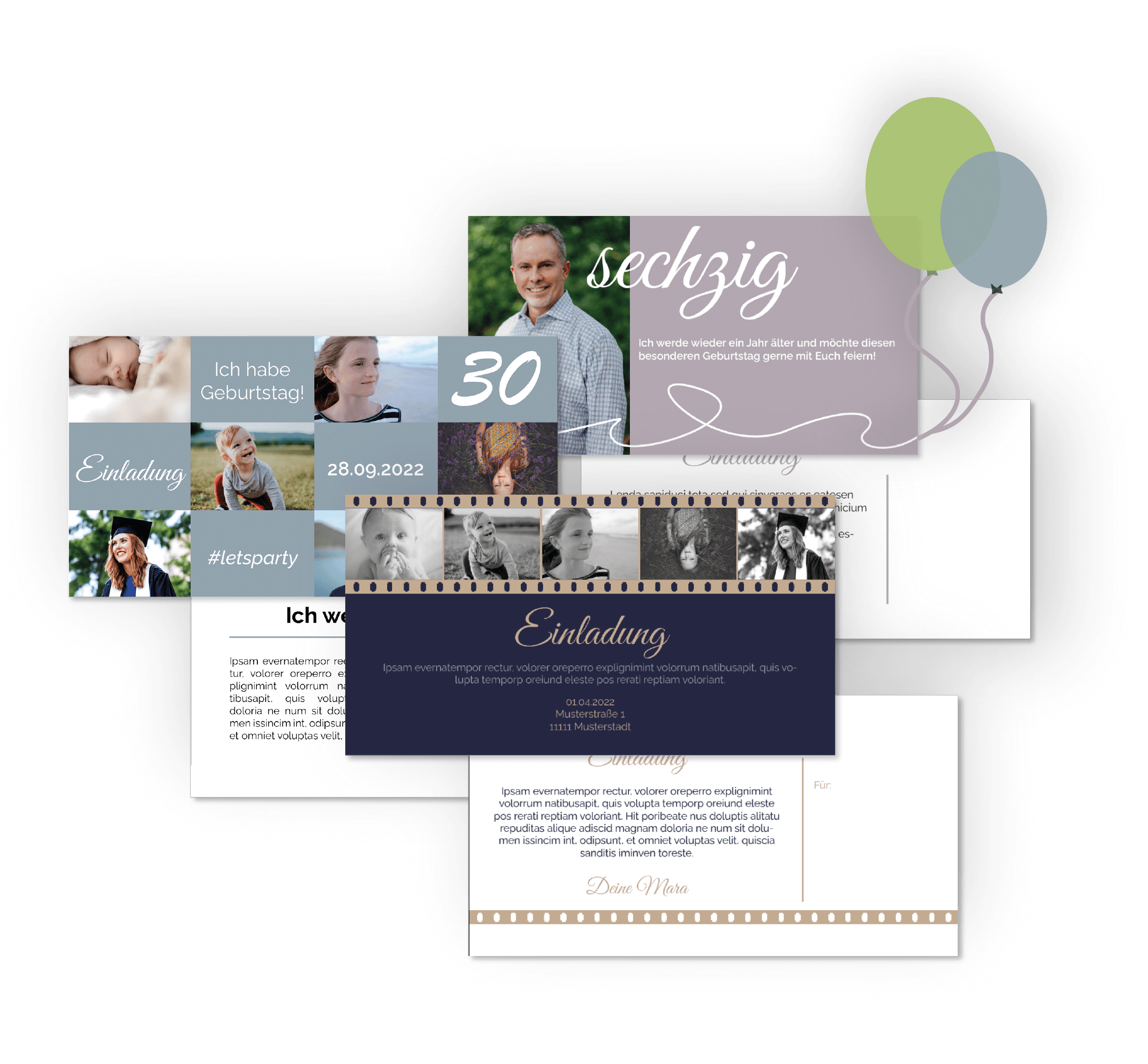 Design invitation cards for round birthdays with templates