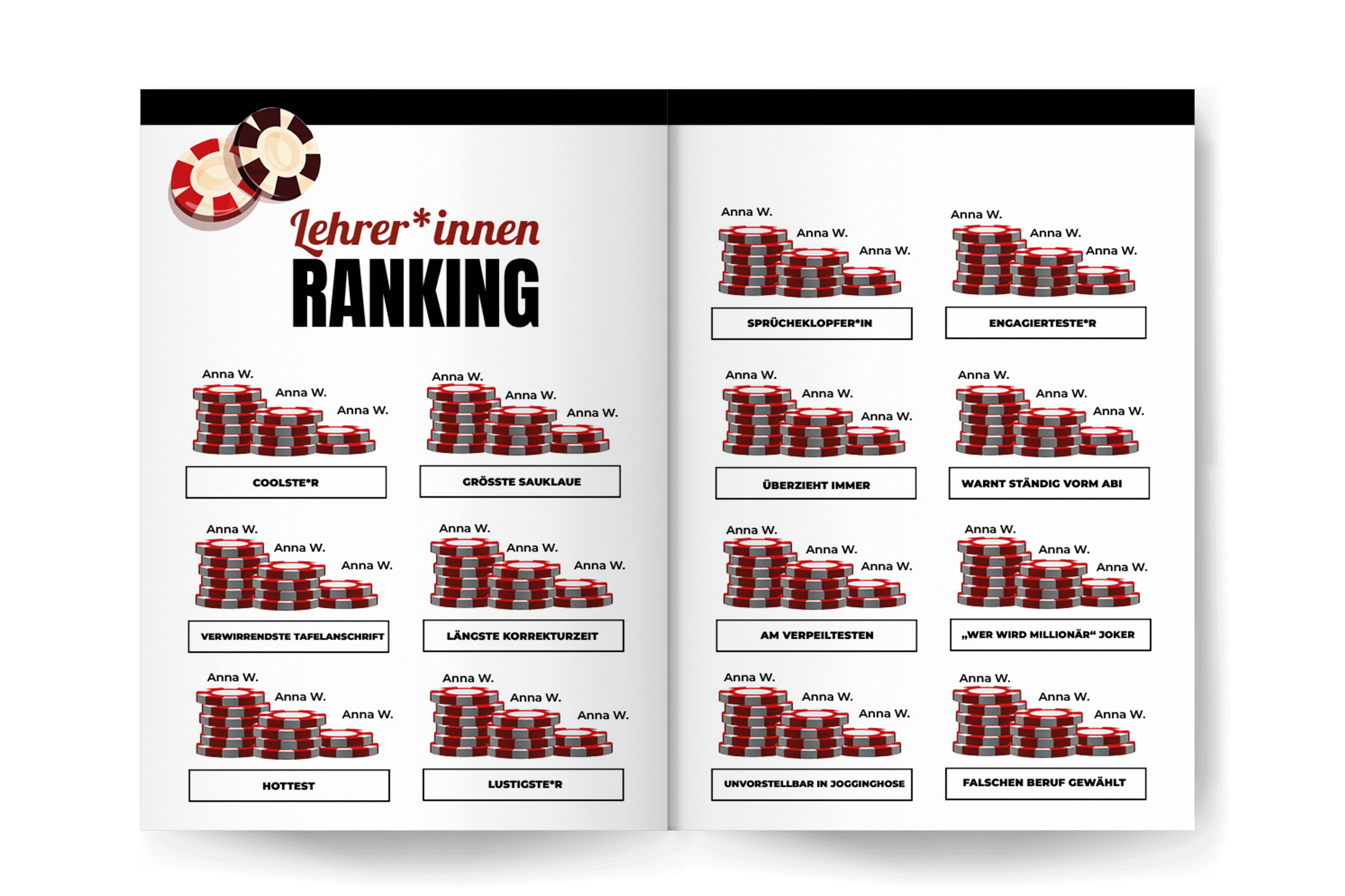 Abibuch mit Vorlage für Ranking im Motto Abivegas