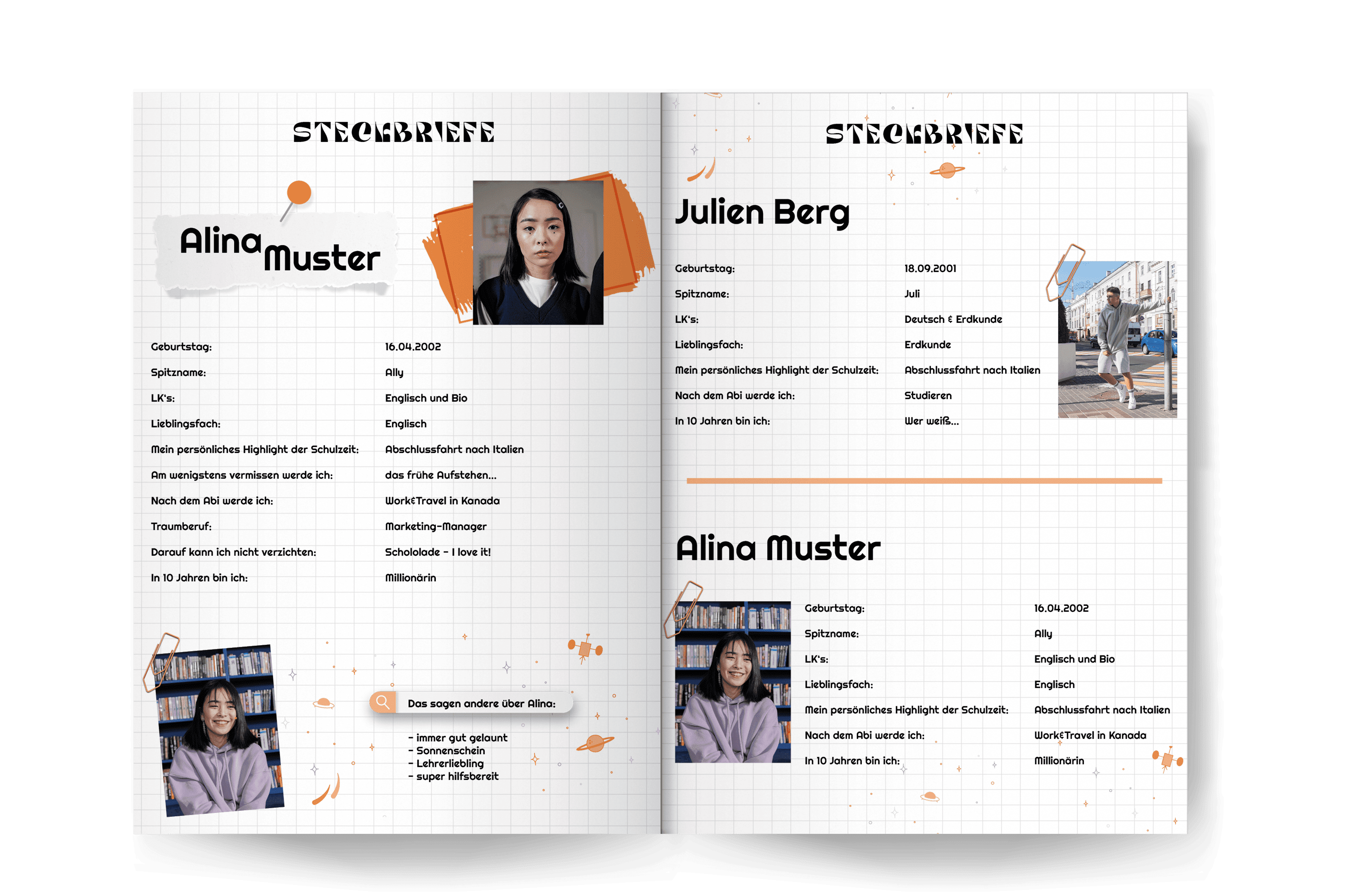 SP24 Atemberaubende Steckbriefe für Dein Abibuch