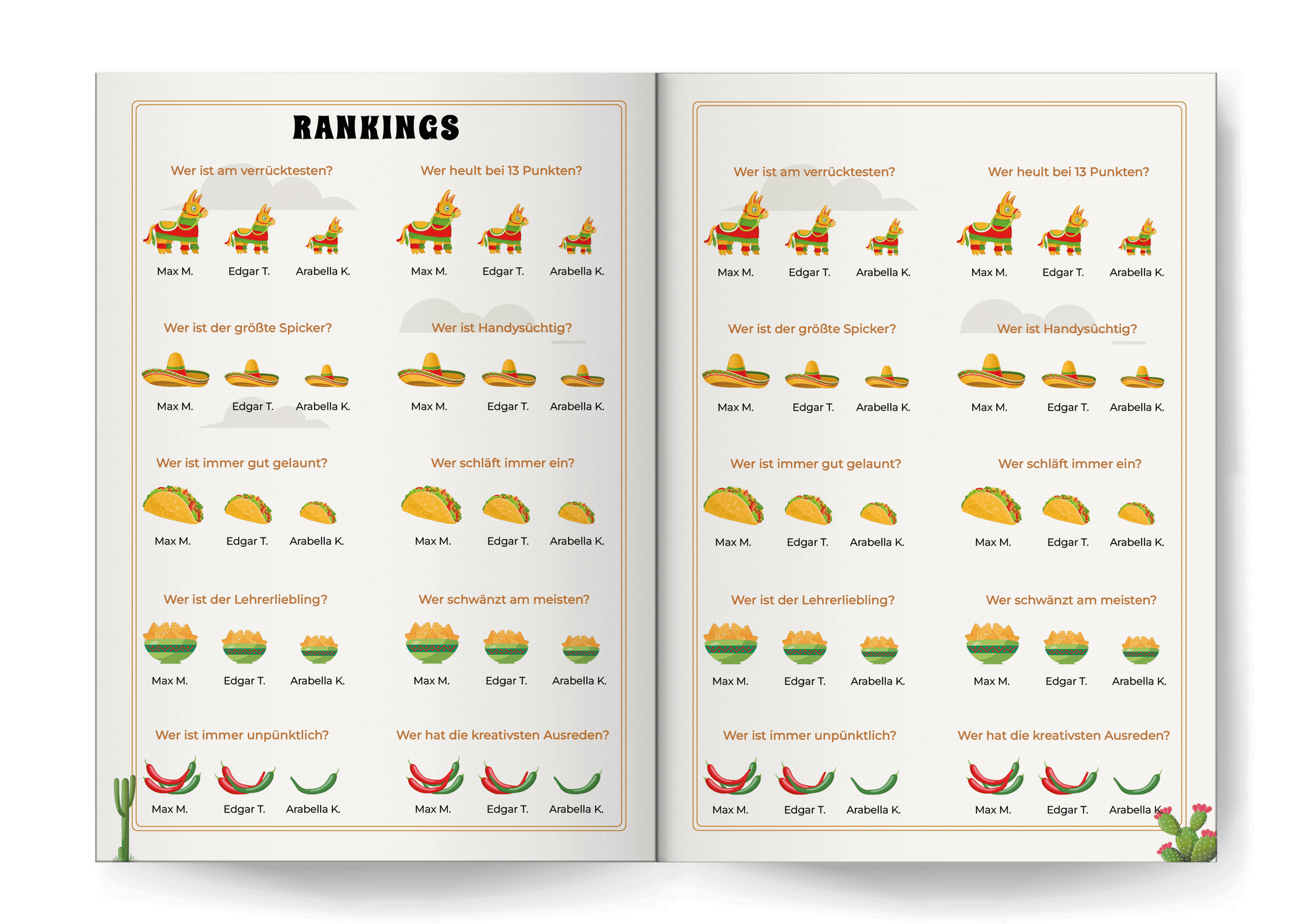 Abibuch Abios mit Vorlage für Rankings