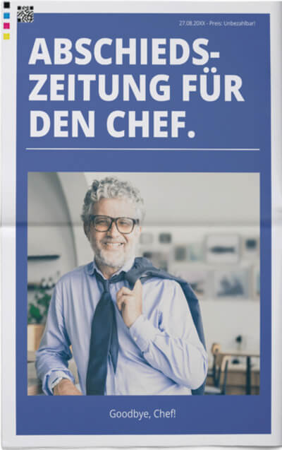 Vorlage für Titelseite für Abschiedszeitung für den Chef