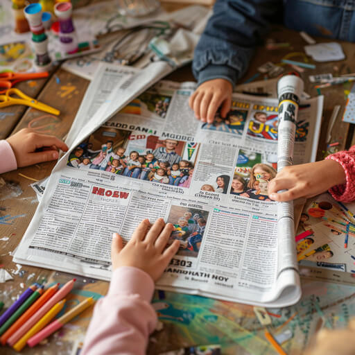 Individuell gedruckte Abschlusszeitung für Grundschule in den Händen der Schüler