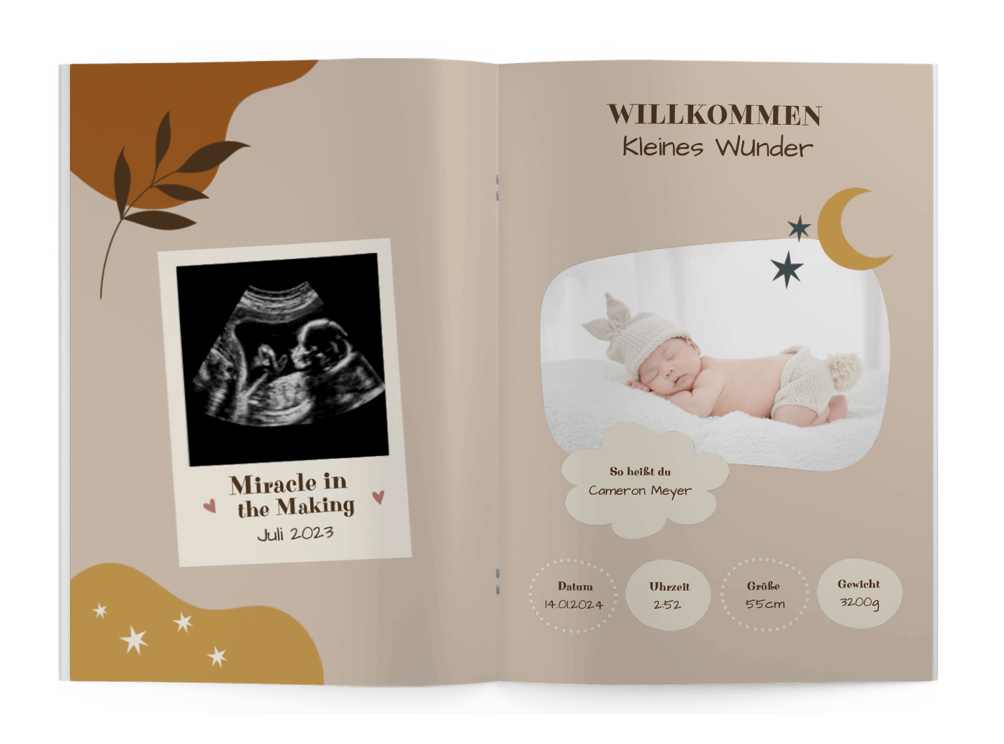 Vorlage für Baby-Fotobuch mit Steckbrief