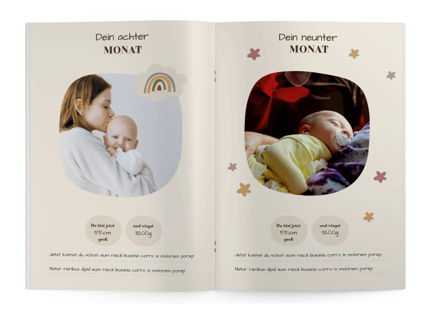 Template for baby photo book with monthly reports