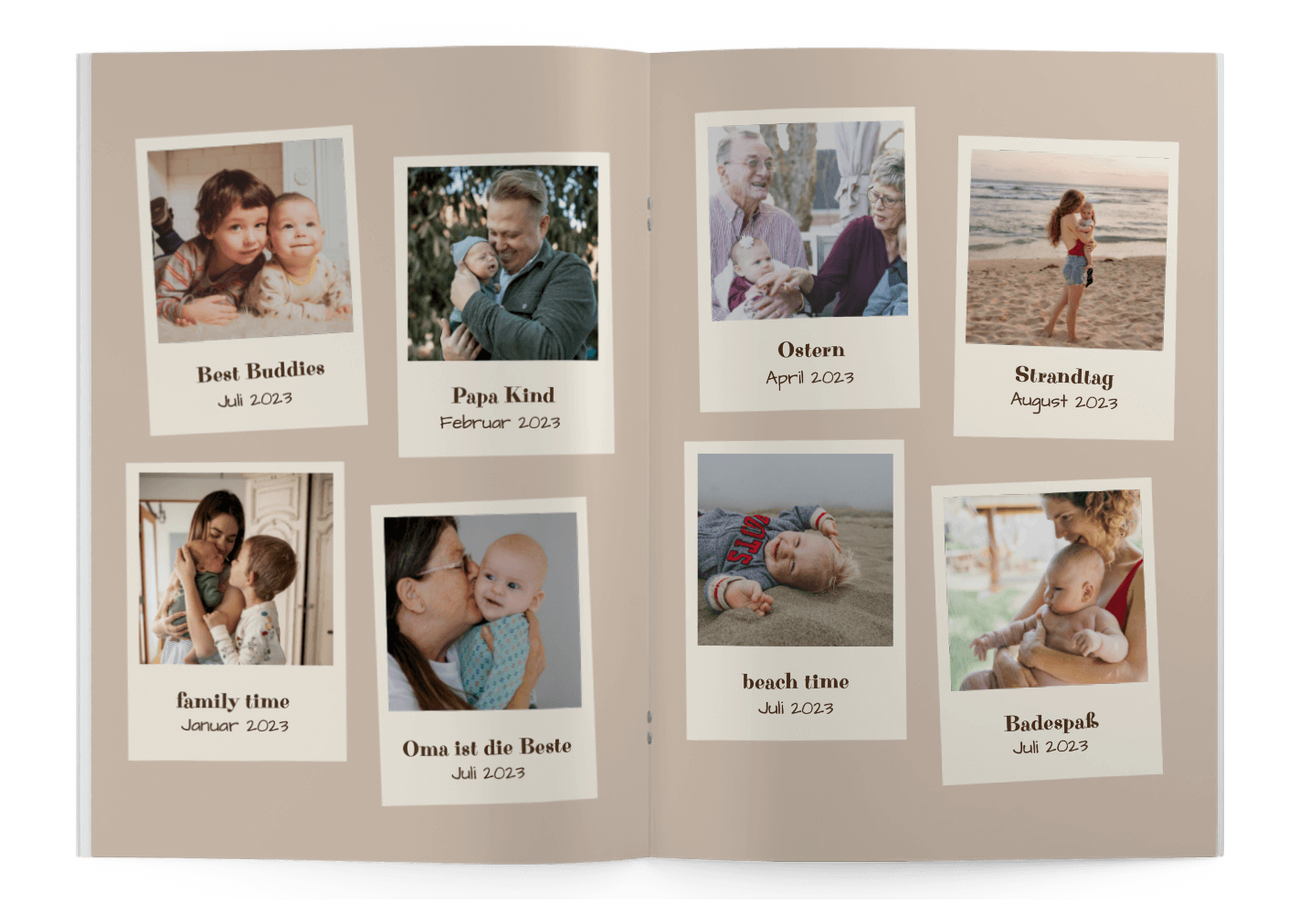 Template for baby photo book with souvenir photos