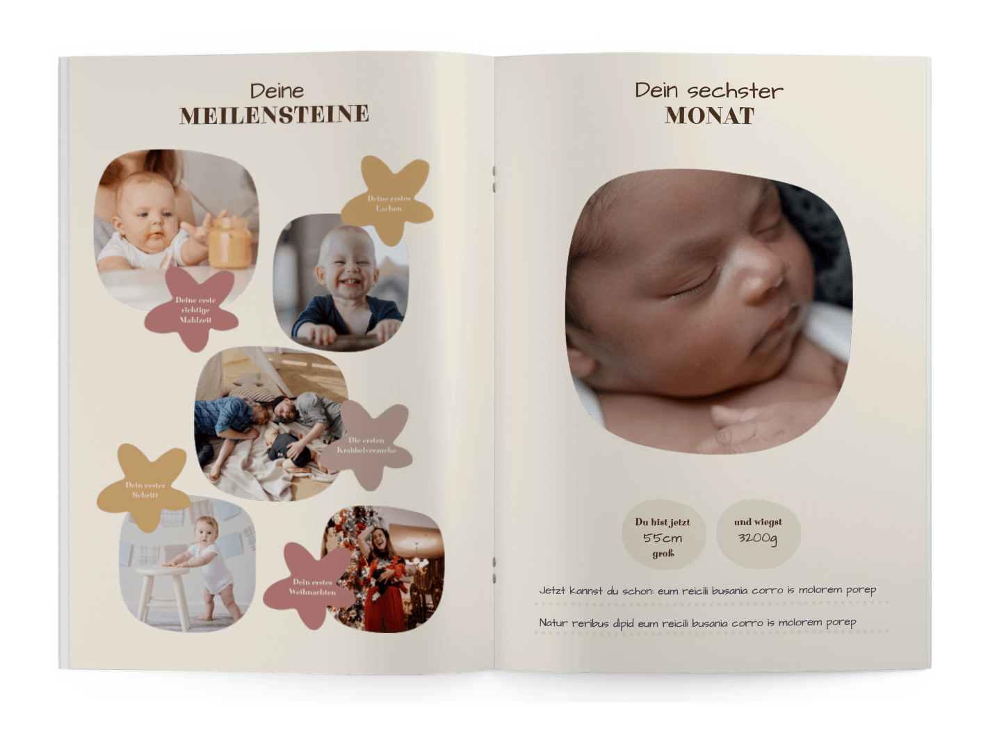 Template for baby photo book with highlights