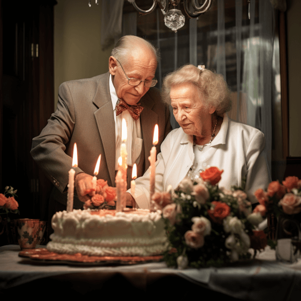 Happy wedding couple celebrates diamond wedding