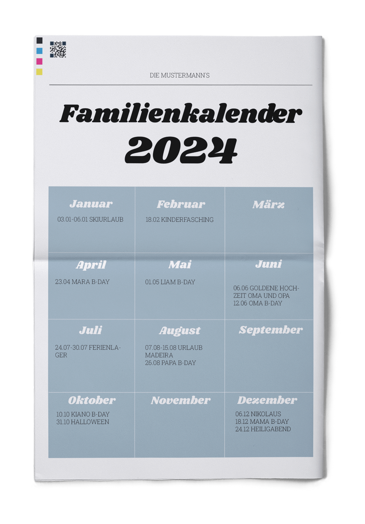 Familienzeitung mit Vorlage für Kalender und Geburtstage gestalten