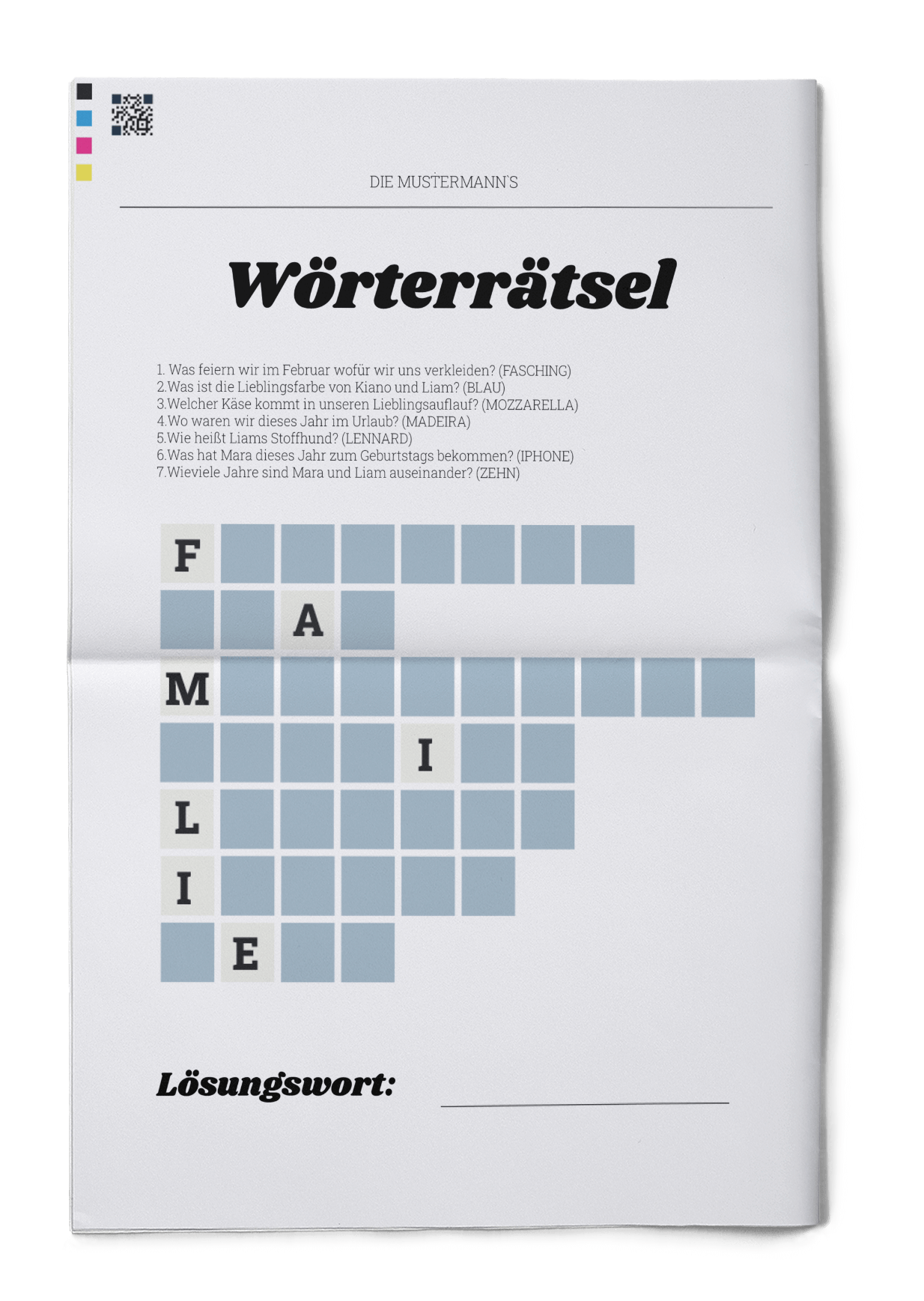 Familienzeitung mit Vorlage für Kreuzworträtsel gestalten