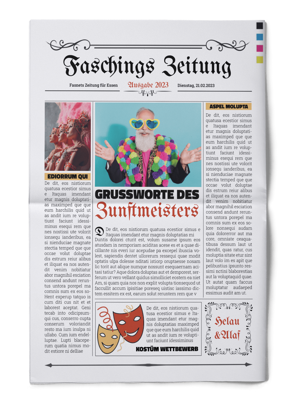 Vorlage für die Titelseite einer originellen Faschingszeitung