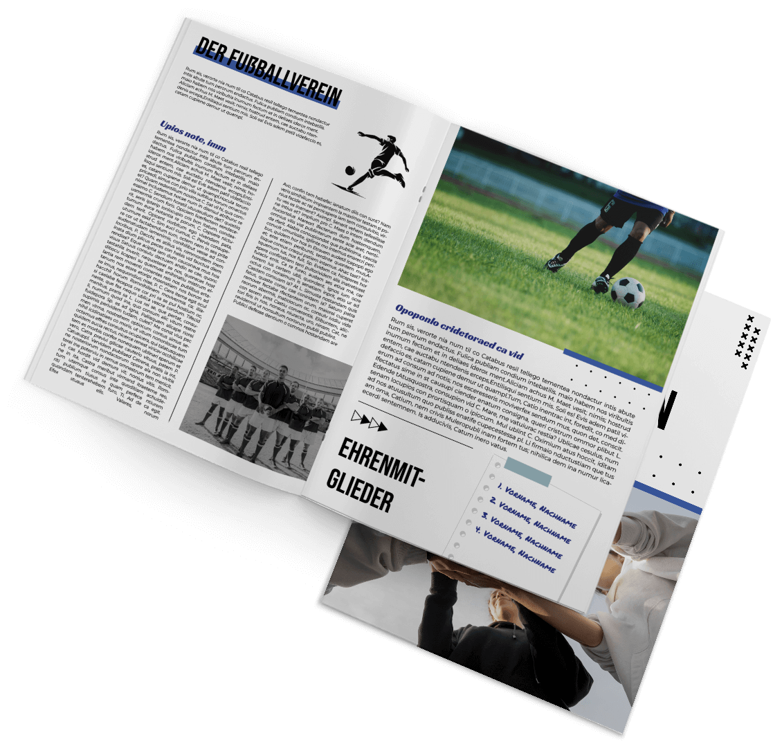 Sports club magazine with template for theme page soccer