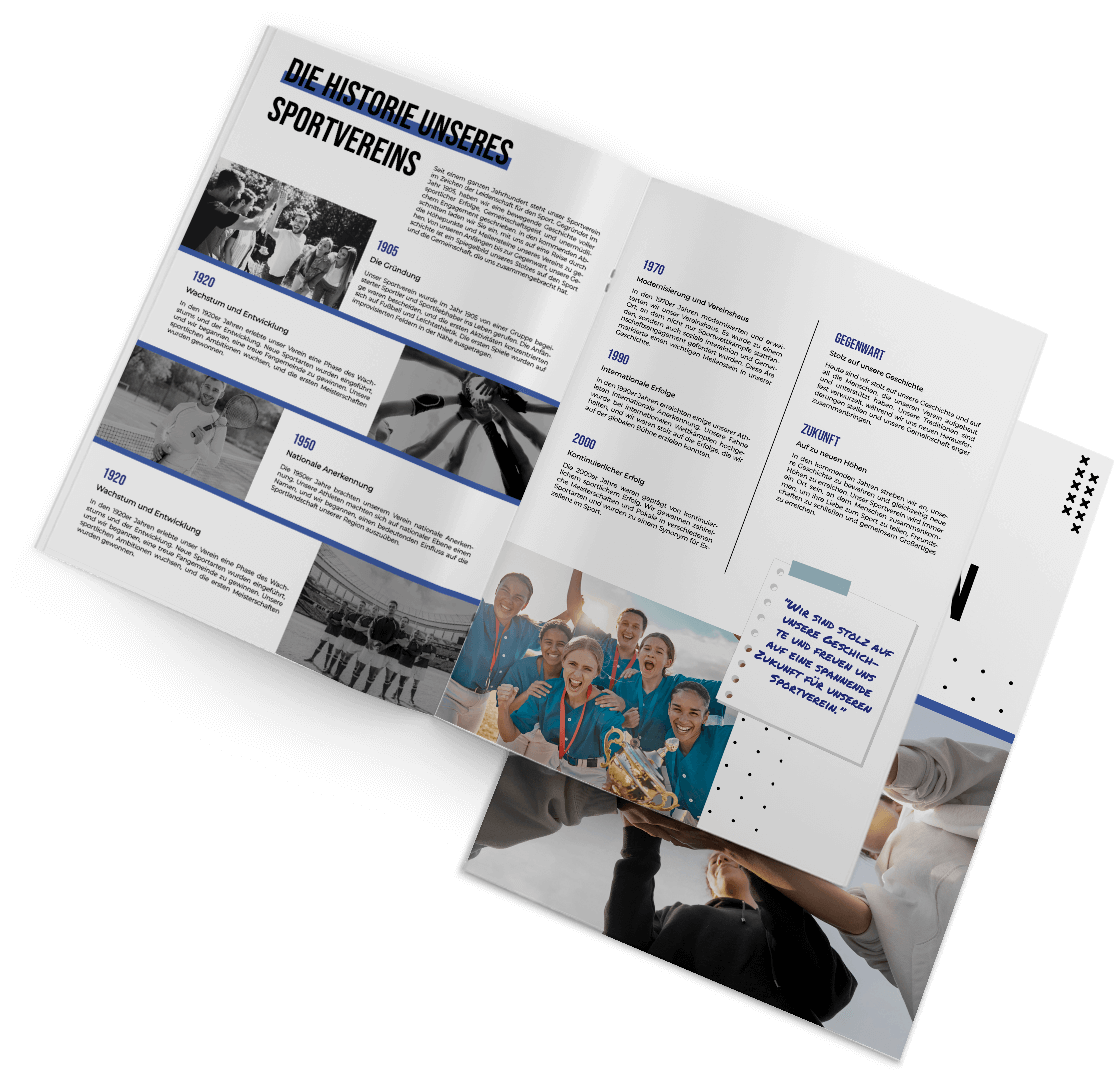 Sports club magazine with template for profile