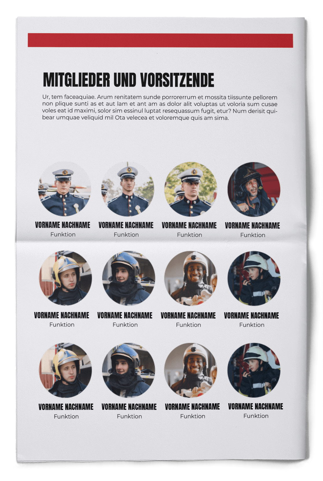 Template for members in a fire brigade newspaper