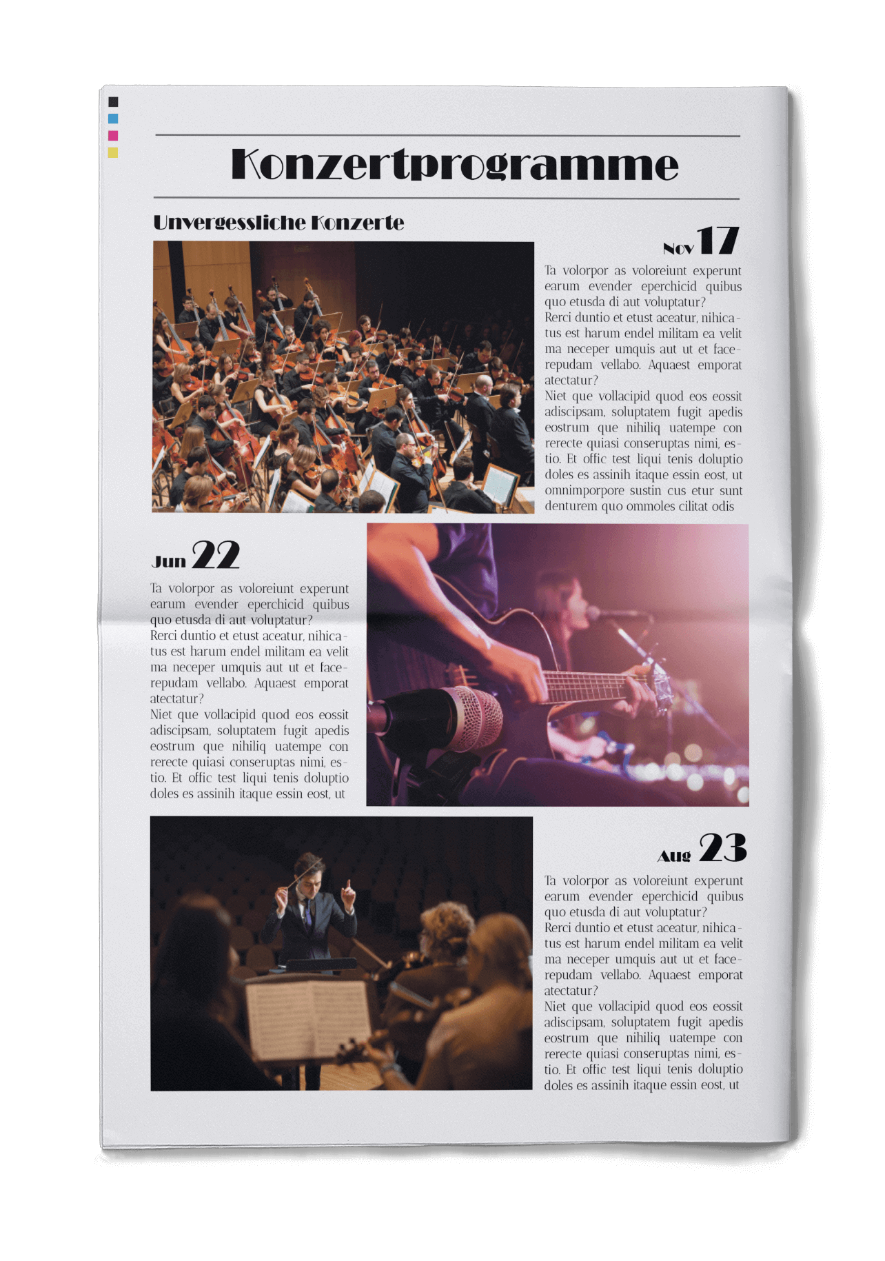 Music club newspaper with templates for concert programme