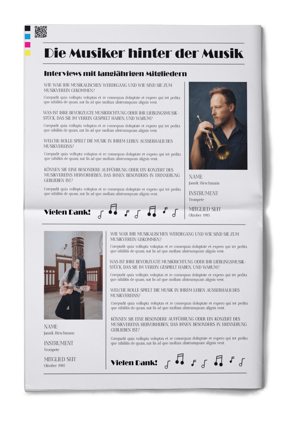 Festzeitung für Musikverein mit Vorlage für Steckbrief