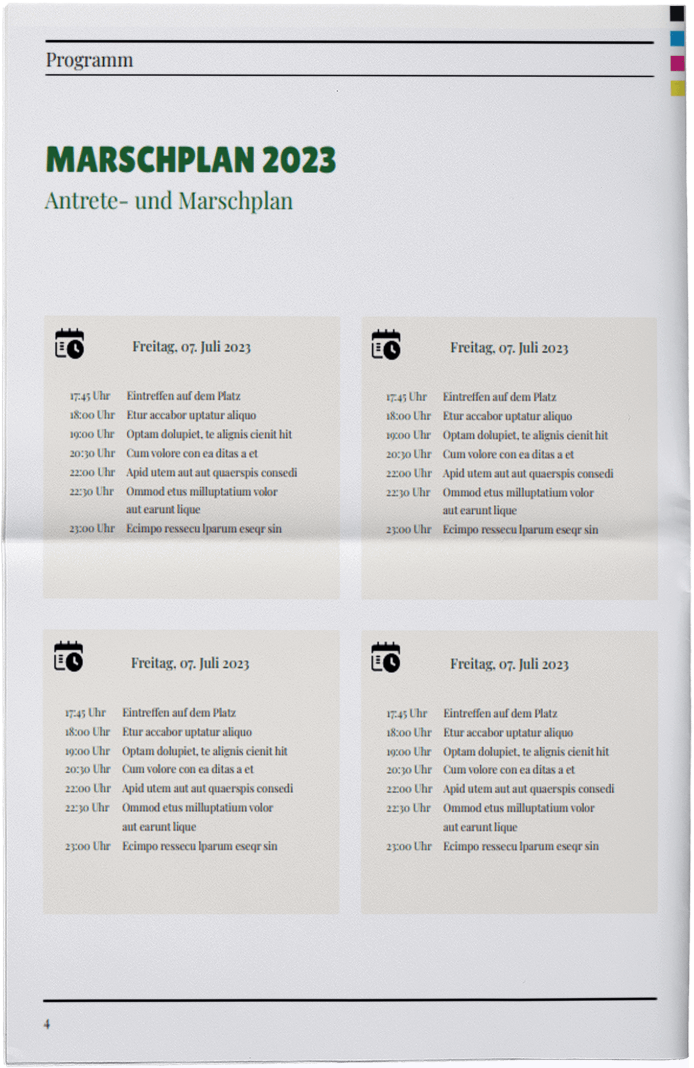 Vorlage für Programm einer Festzeitung für Schützenvereine