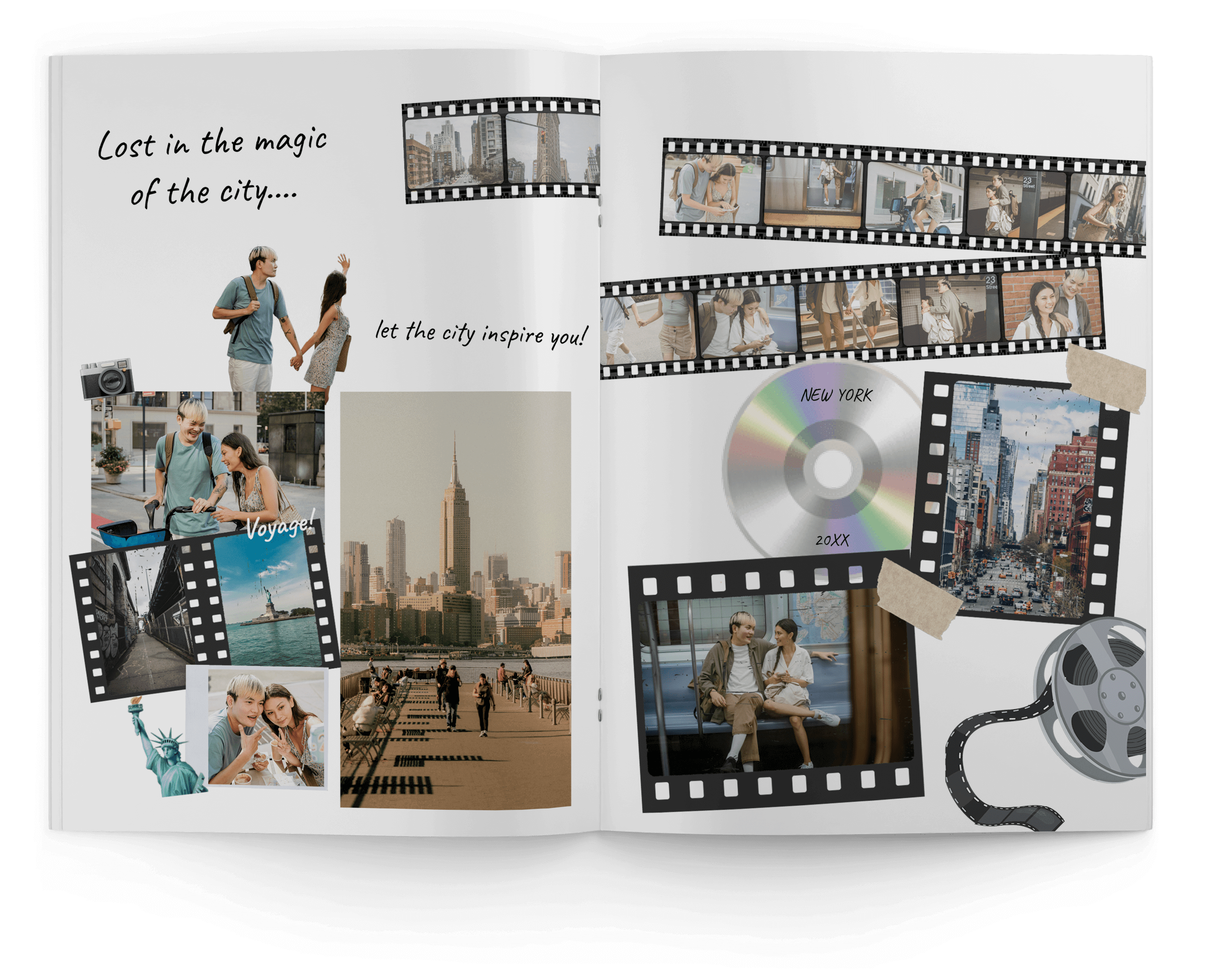 Template for New York photo book with creative collages