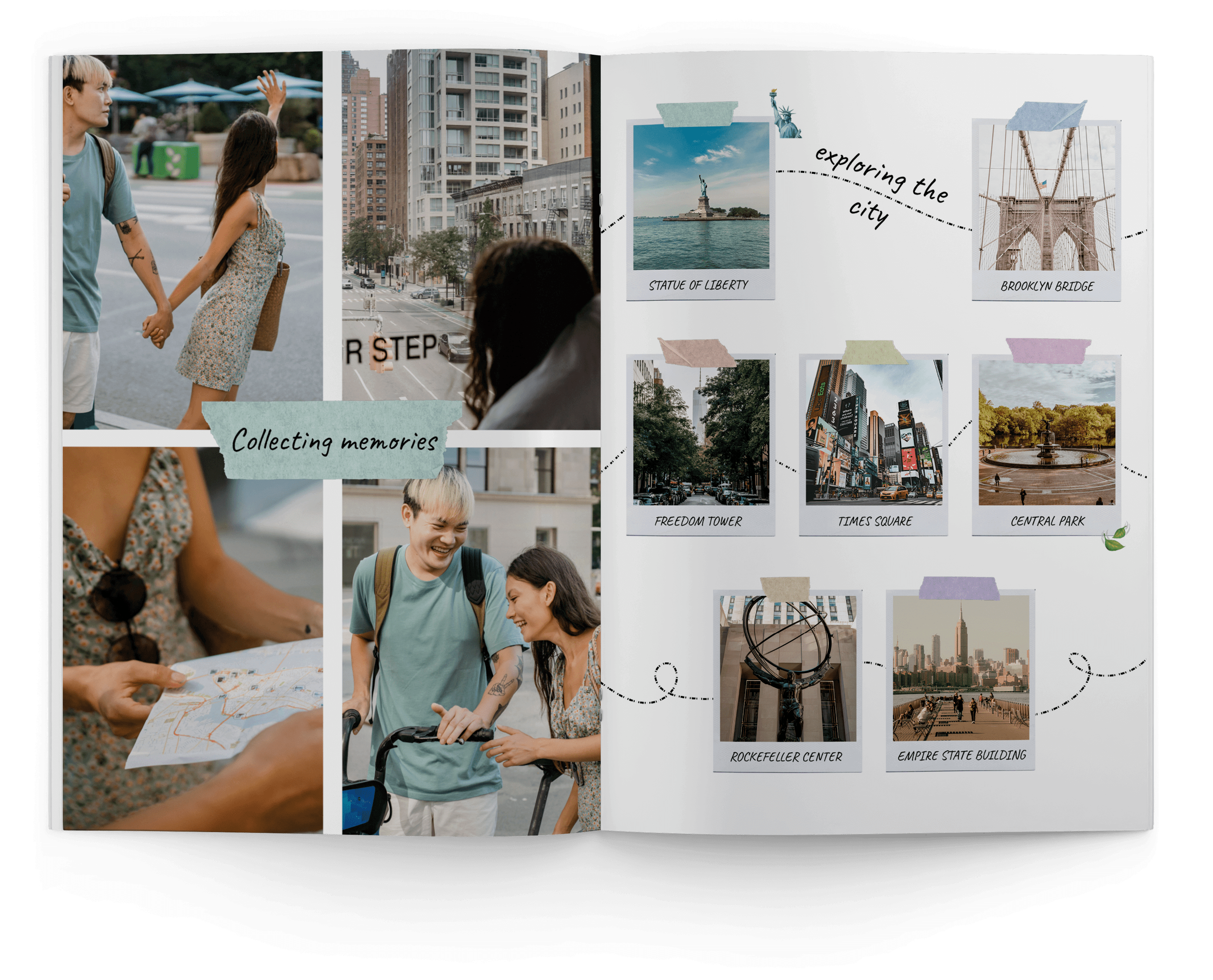 Design template for New York photo book with urban decorative elements