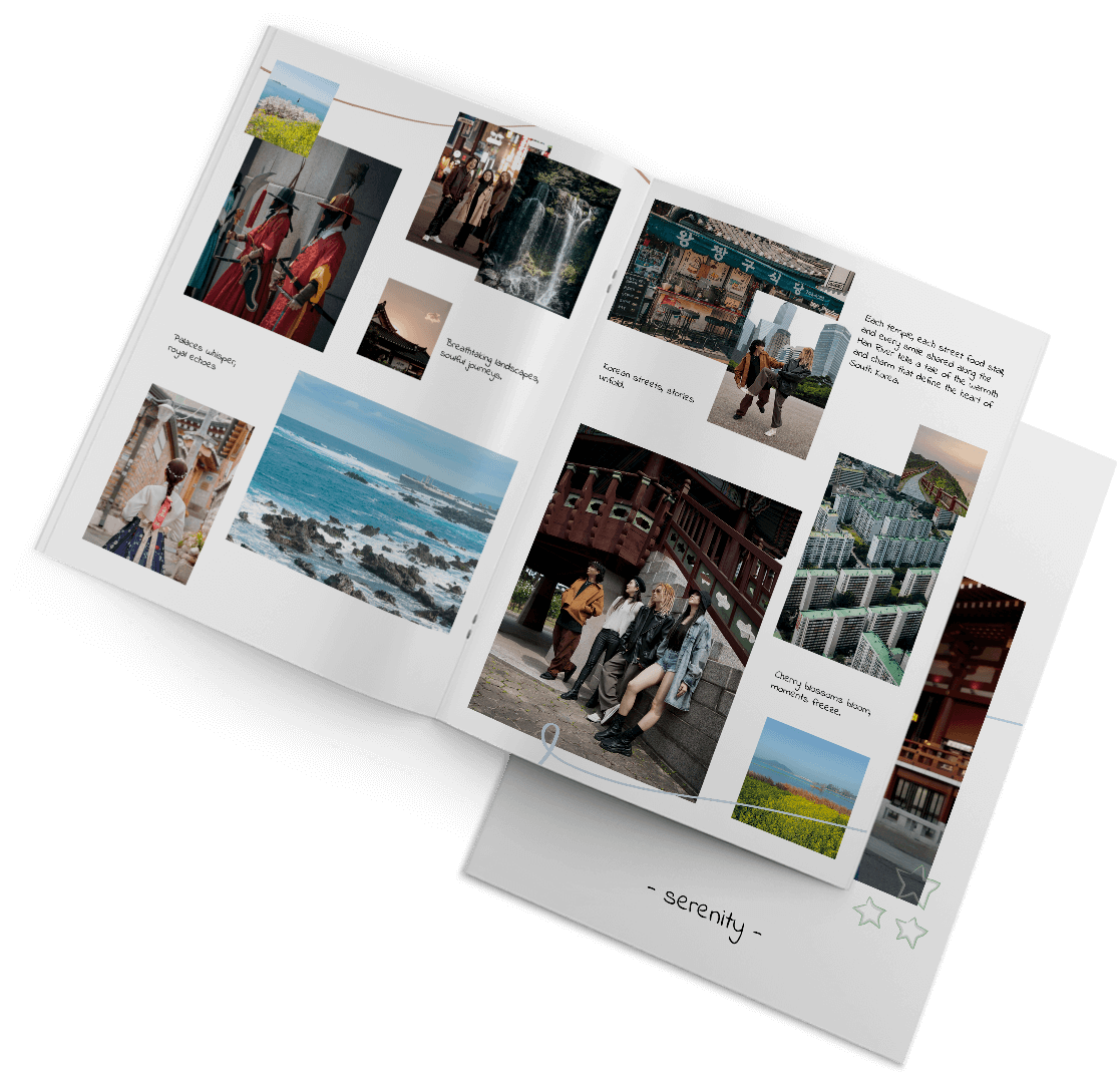 Design template for city trip photo book with impressions