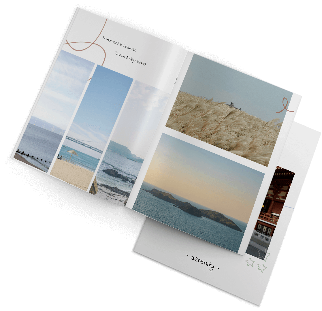 Design template for city trip photo book with samples and examples