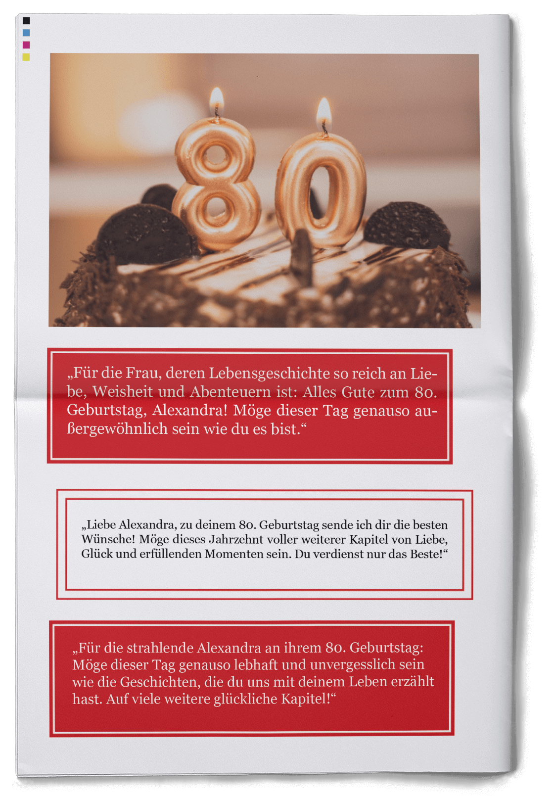 Vorlage für Glückwünsche einer 80. Geburtstagszeitung