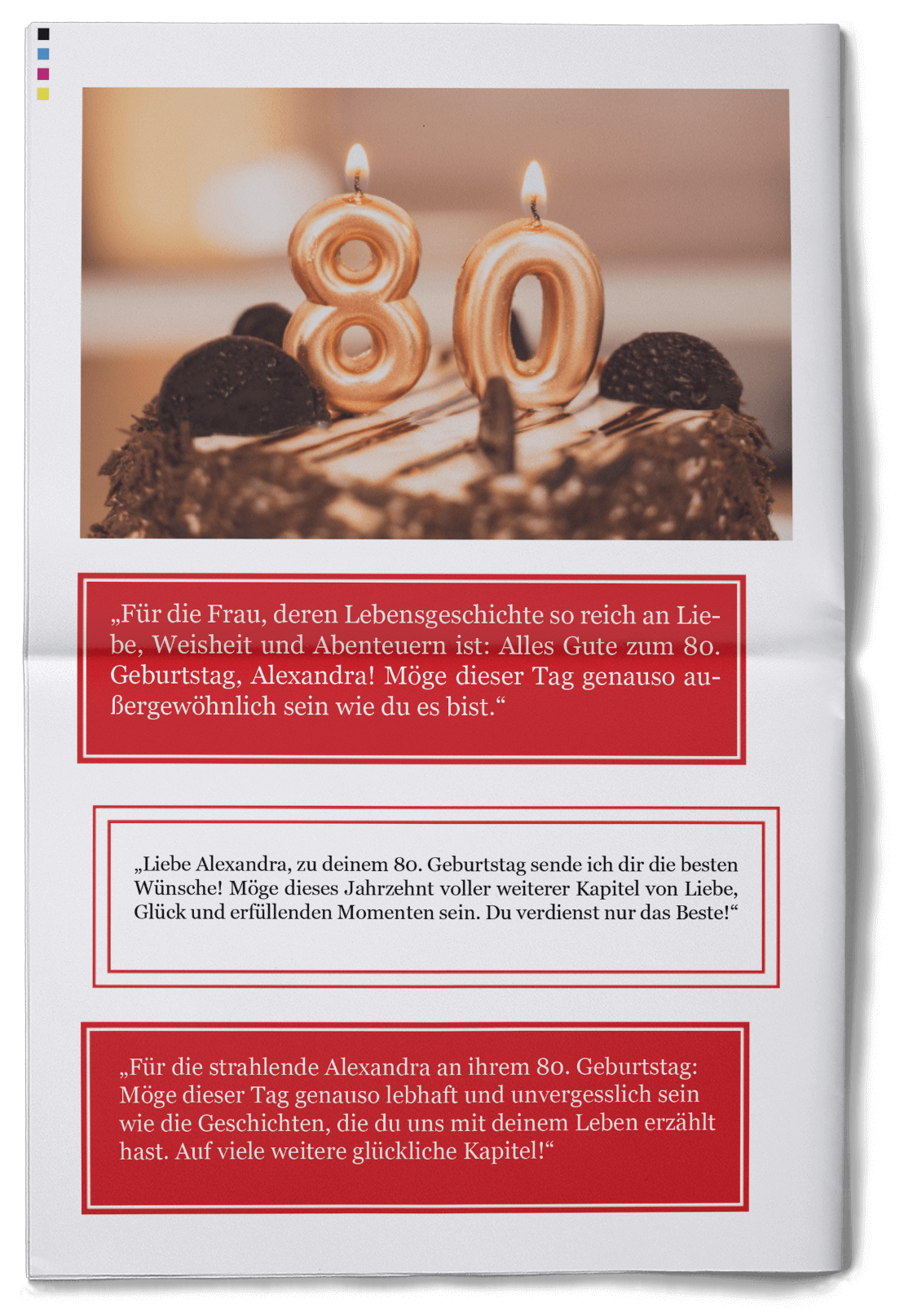 Template for congratulations for an 80th birthday newspaper