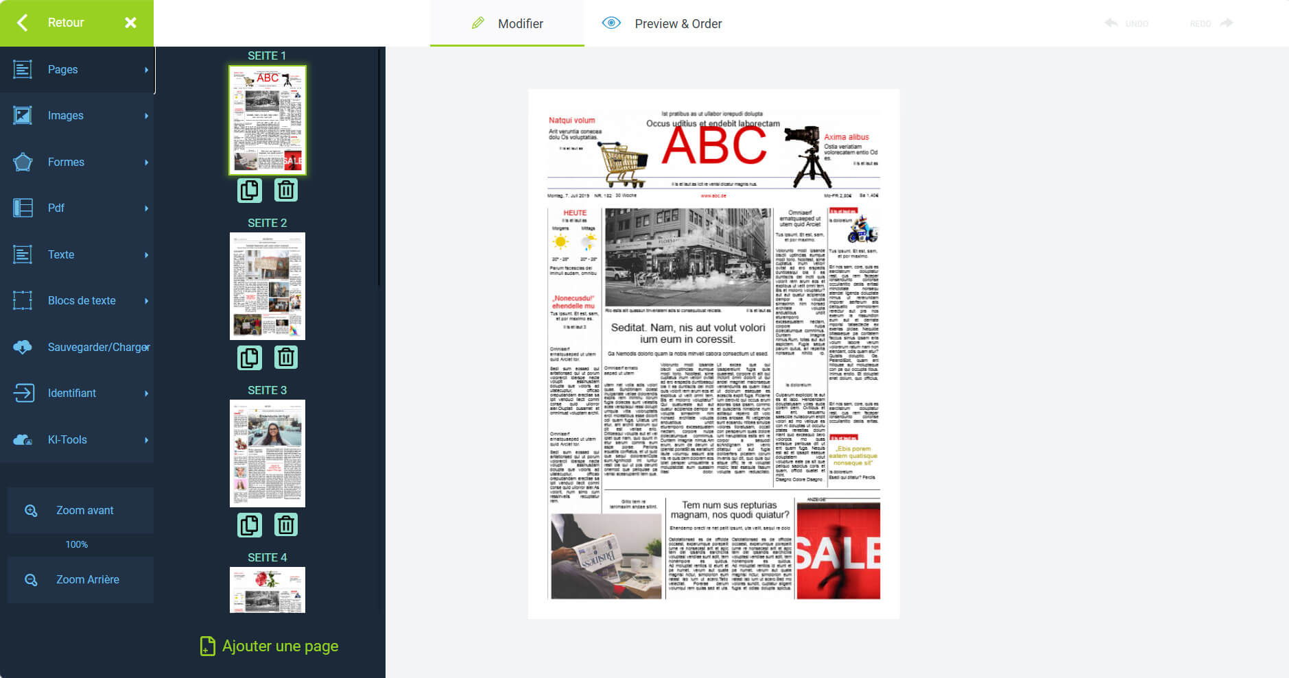 Modifier des pages de journal en ligne