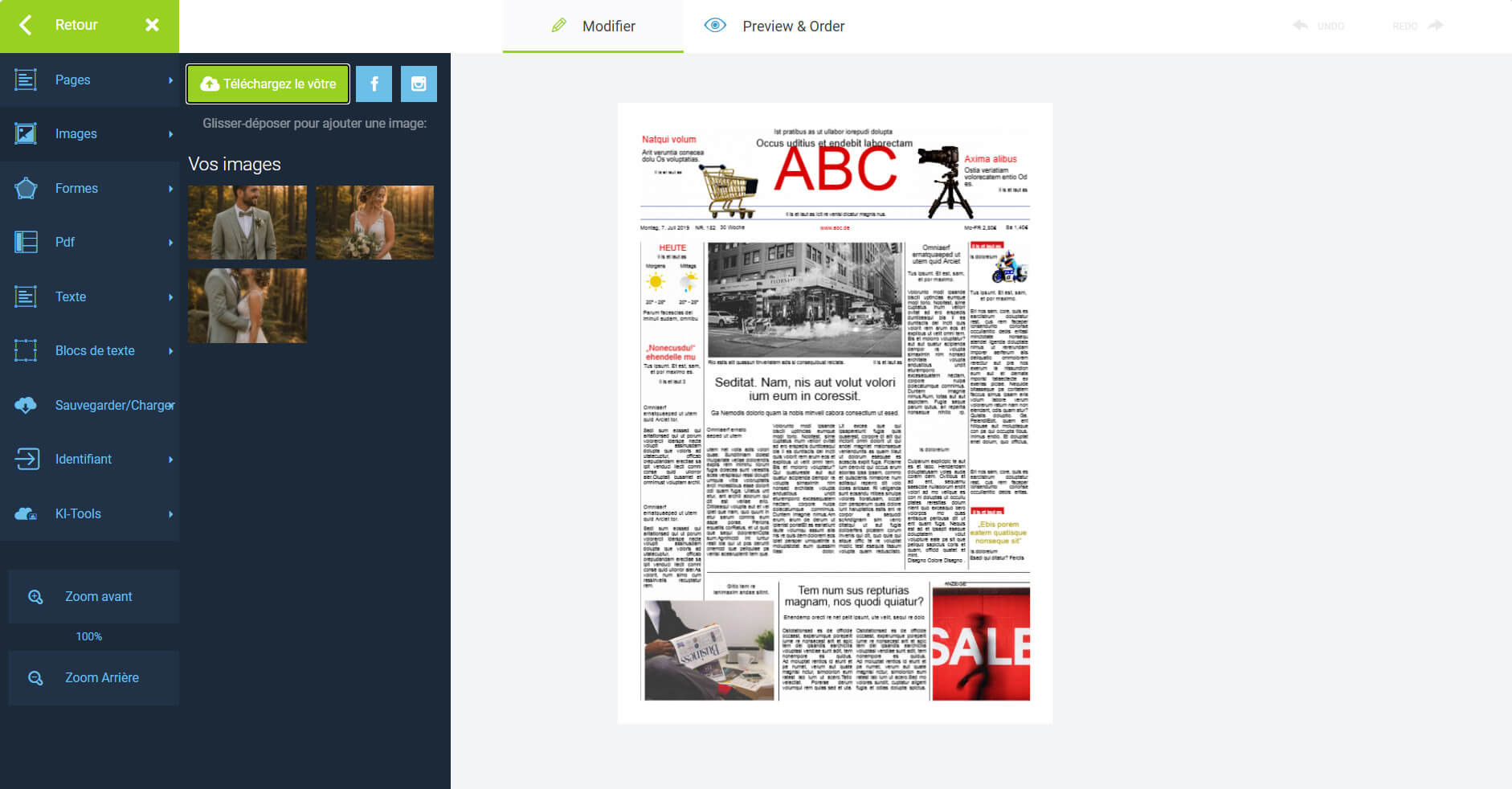 Téléversement d’images dans l’outil journal