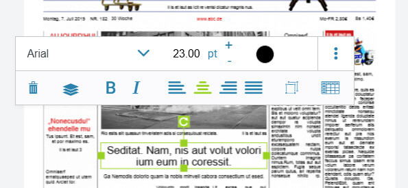 Modifier les textes dans l’éditeur en ligne pour journaux