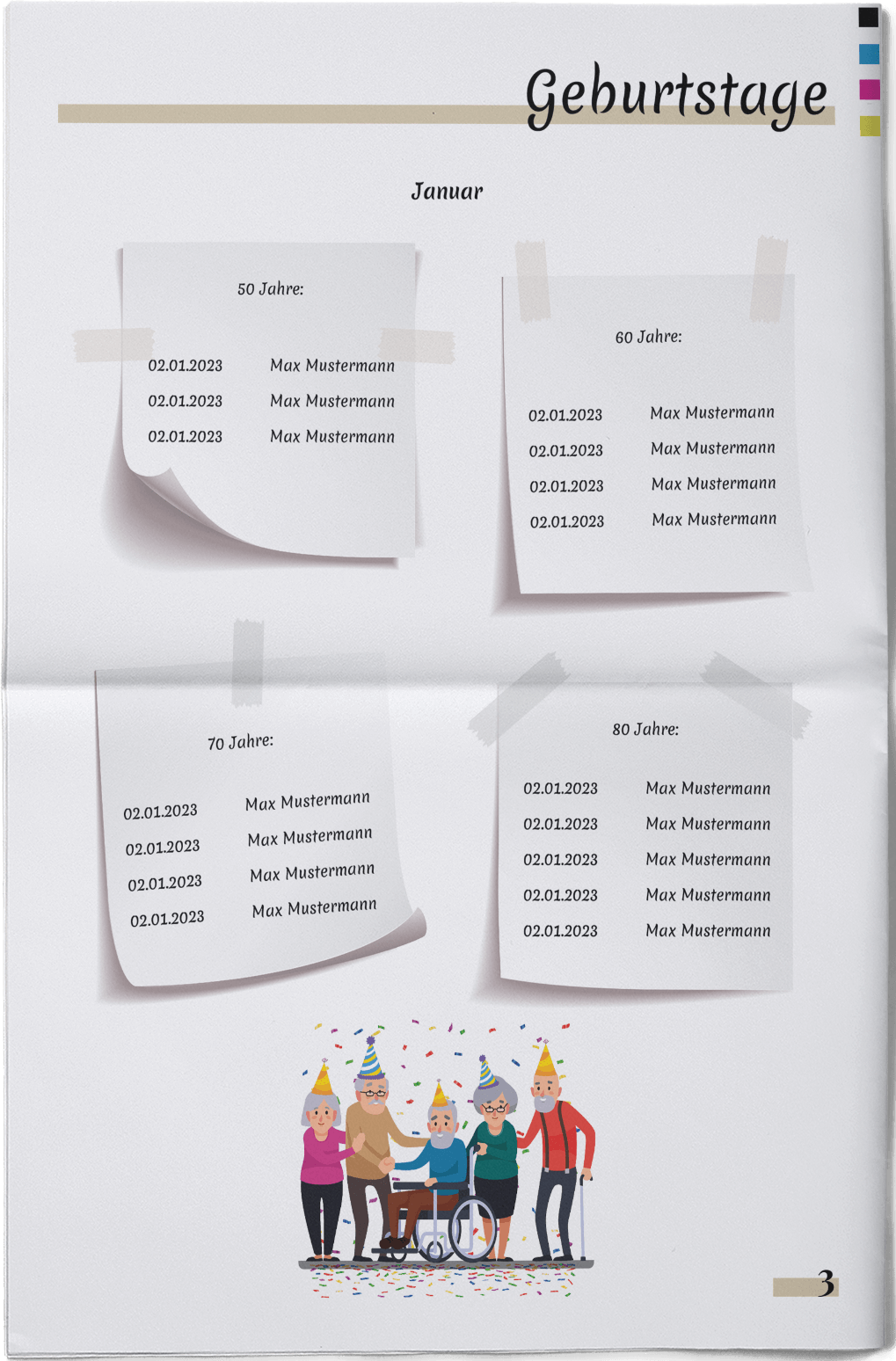 Design house newspaper with birthday list template