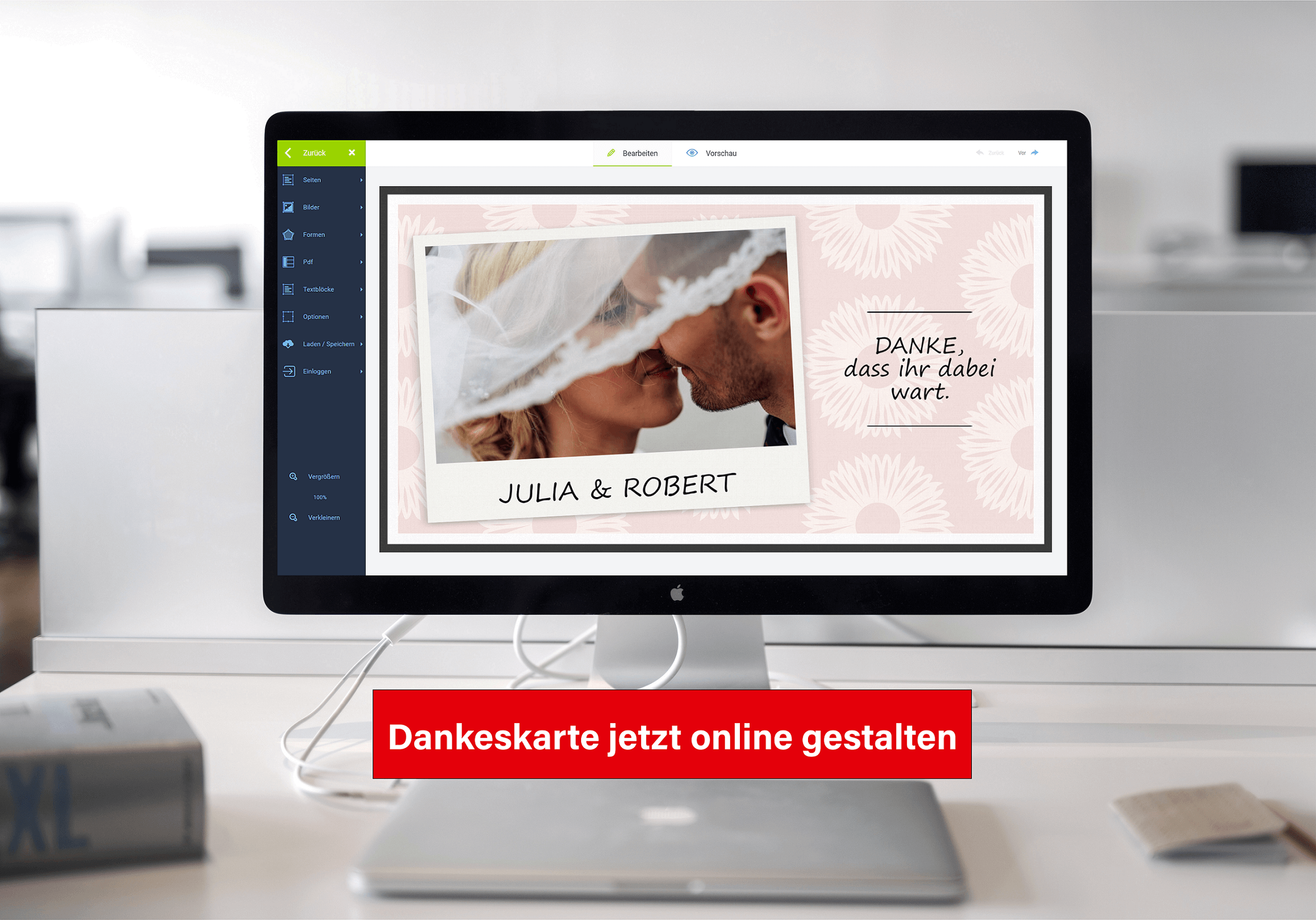 Hochzeitsdankeskarte am PC online gestalten