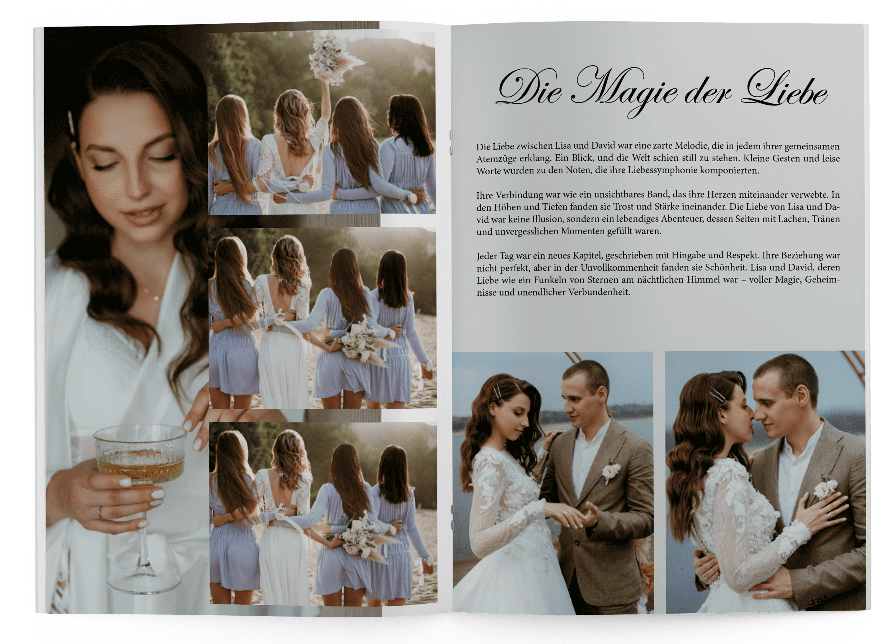 Vorlage für Hochzeits-Fotobuch mit romantischen Aufnahmen