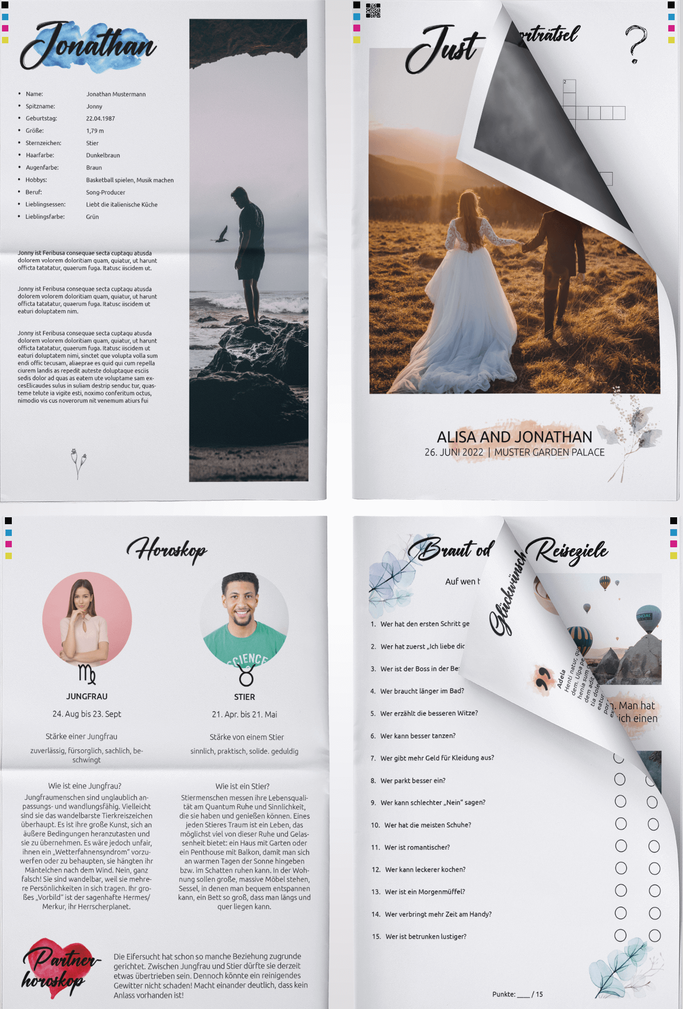 Design wedding newspaper with personal texts in watercolour style