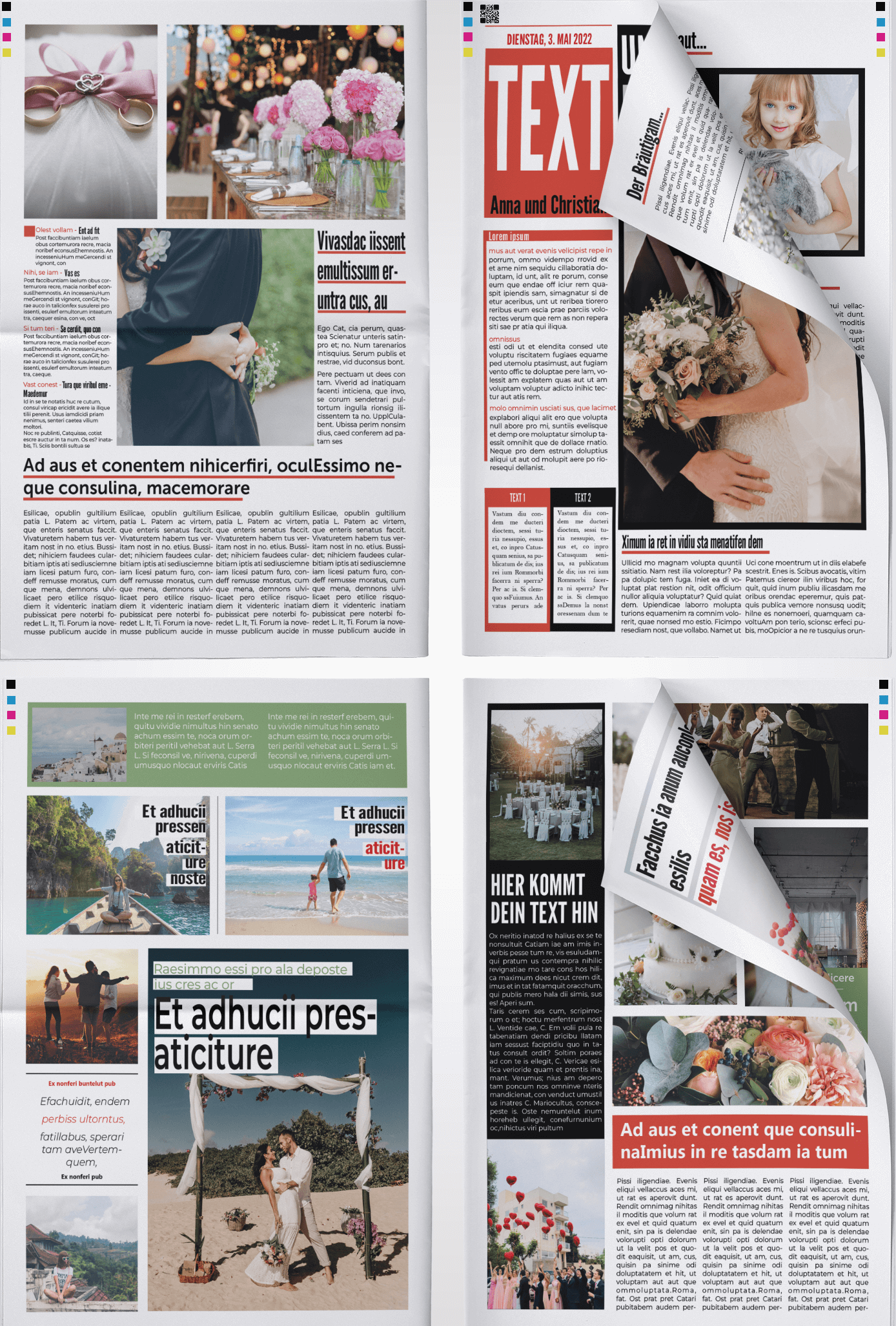 Design wedding newspaper with personal texts in tabloid style