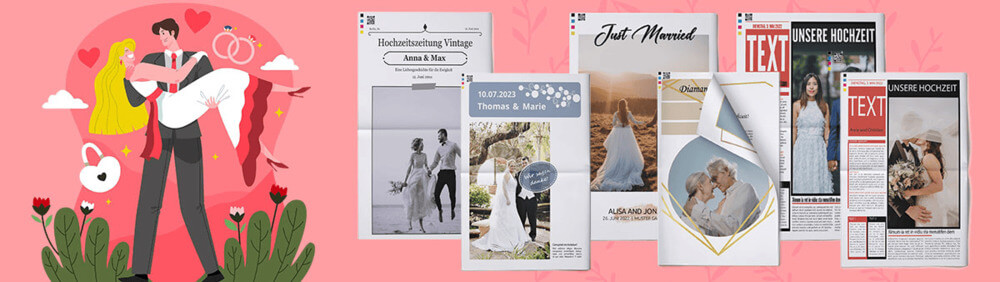 Templates for wedding newspaper covers and front pages