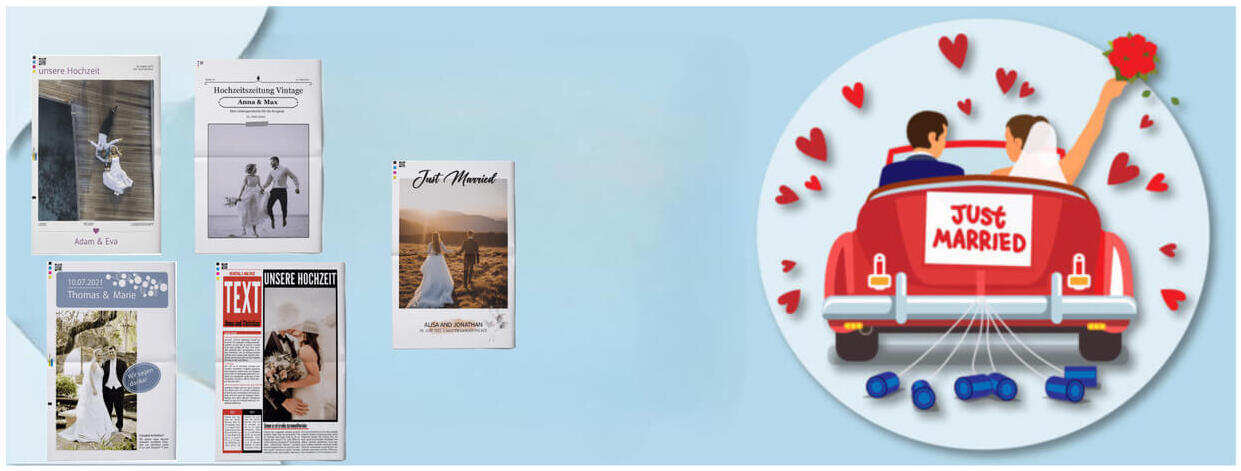 Vorlagen für Cover und Titelblätter für Hochzeitszeitungen