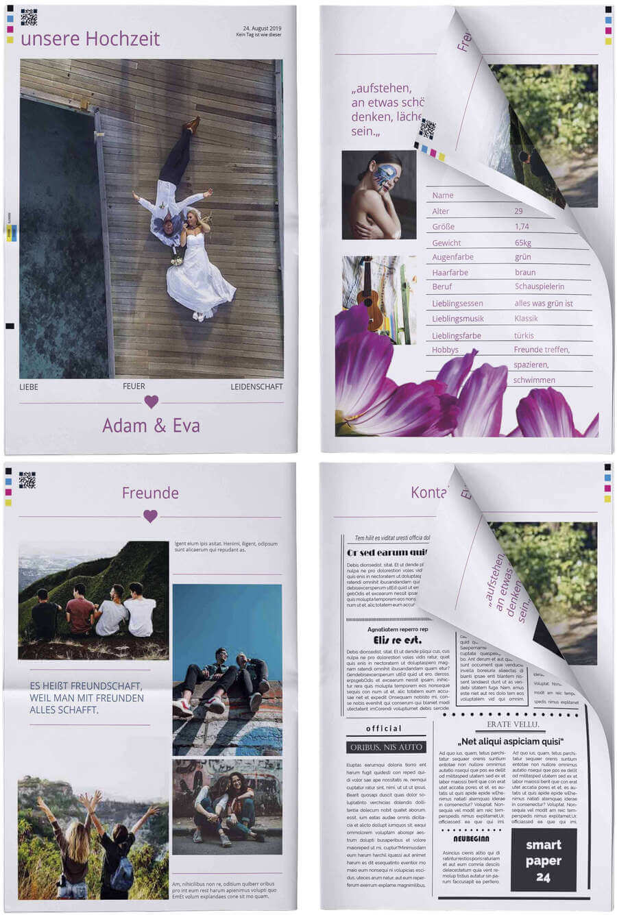 Design wedding newspaper with personal texts in modern style