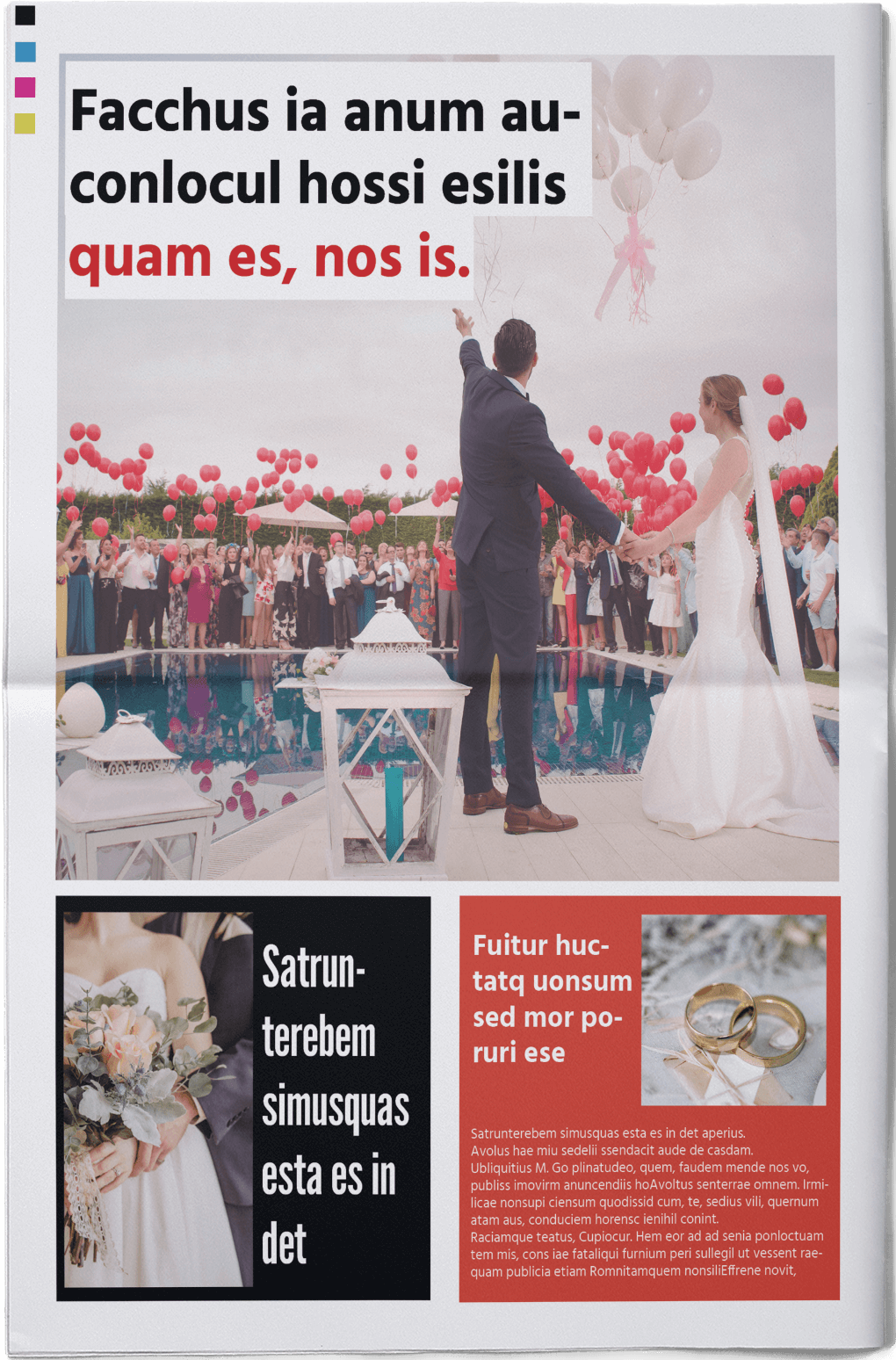 Template for a tabloid-style wedding newspaper