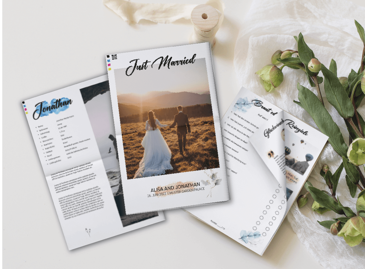 Aquarelle wedding newspaper online design and printing