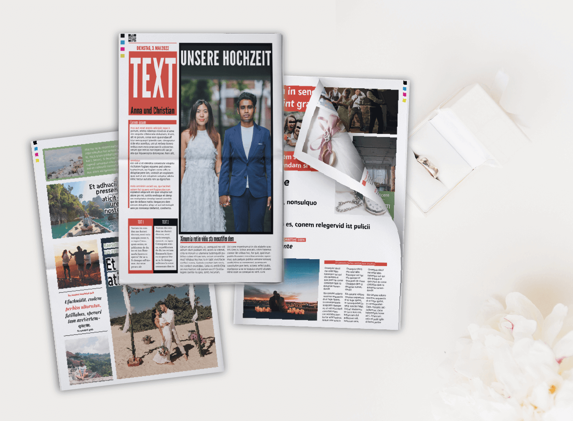 Design and print a tabloid-style wedding newspaper online