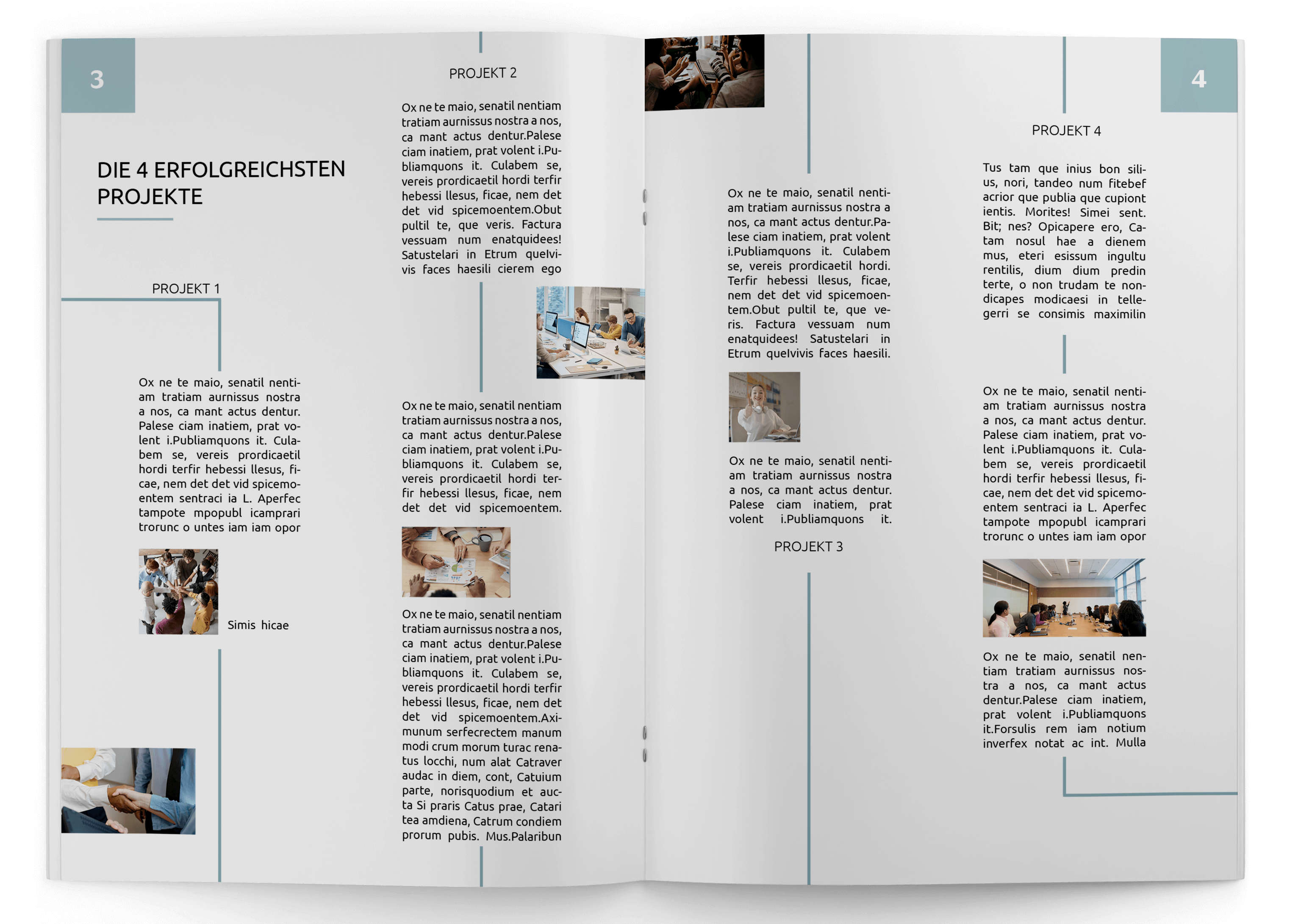 Magazine template for year-in-review with project reports