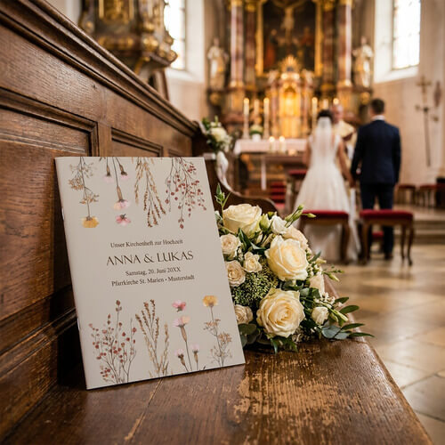 Kirchenheft Hochzeit im Blumenstil bei Trauung