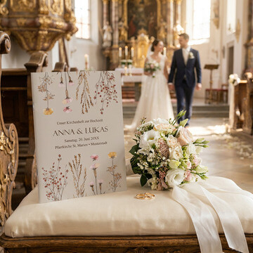 Personalisiertes Kirchenheft für Hochzeit in barocker Kircher