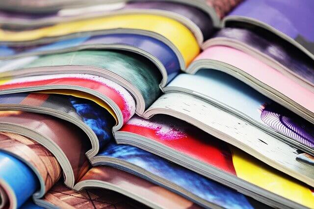 Diverse magazines with bold colours