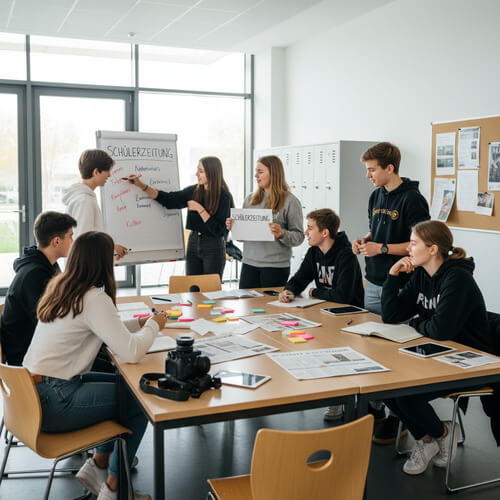 Schüler planen in Redaktionssitzung gemeinsam eine eigene Schülerzeitung