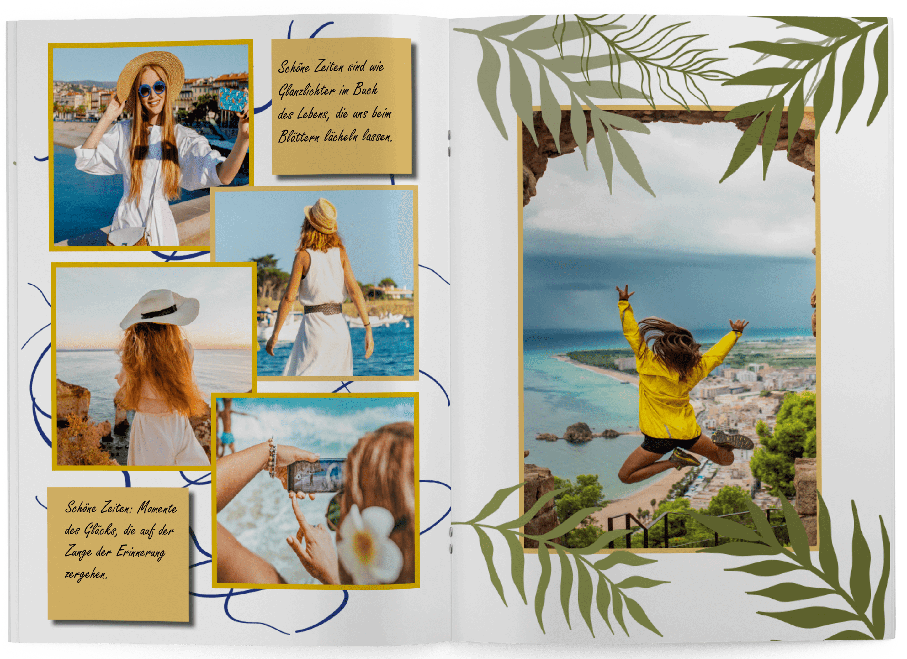 Template for summer holiday photo book with picture galleries