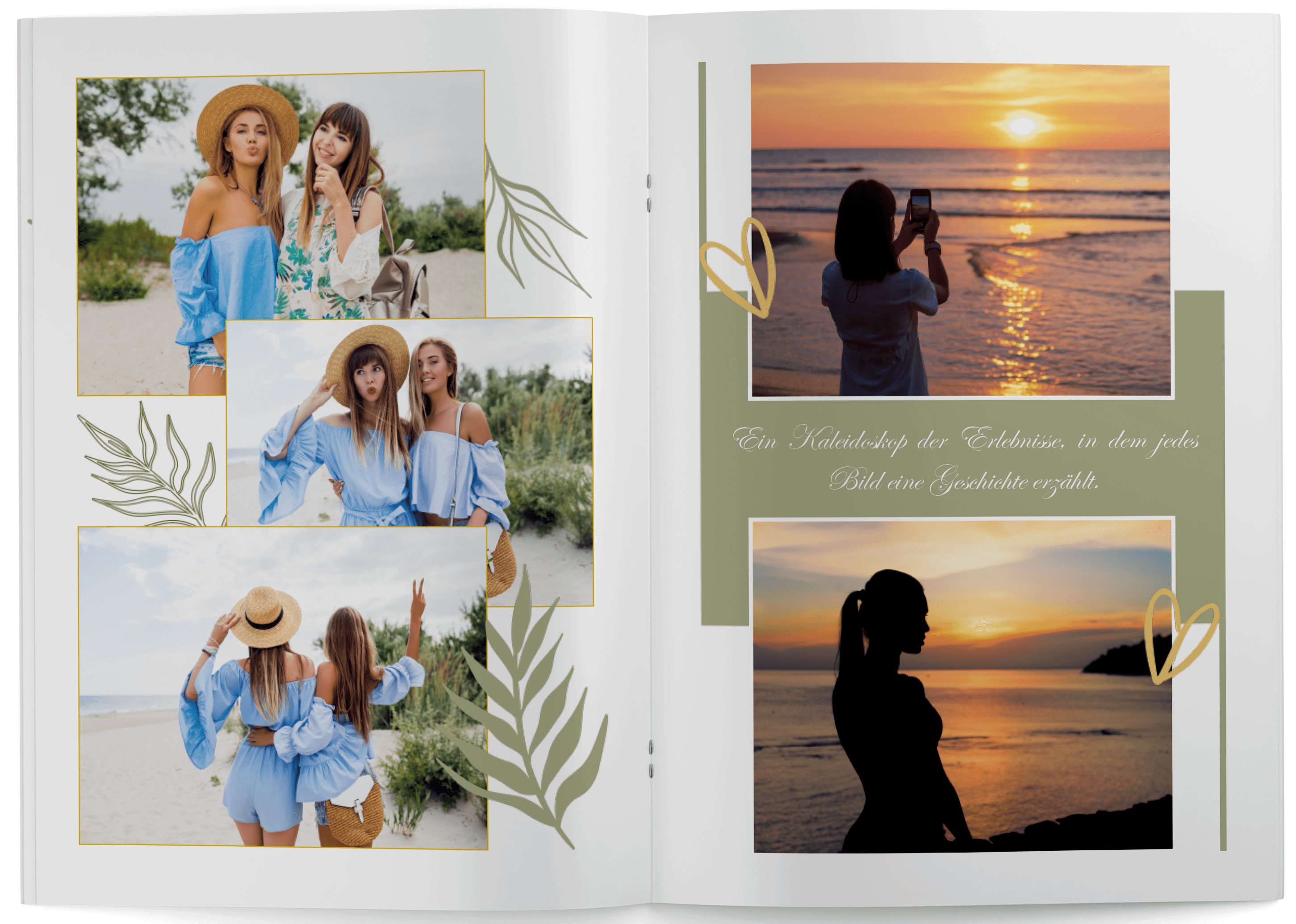 Template for summer holiday photo book with collages